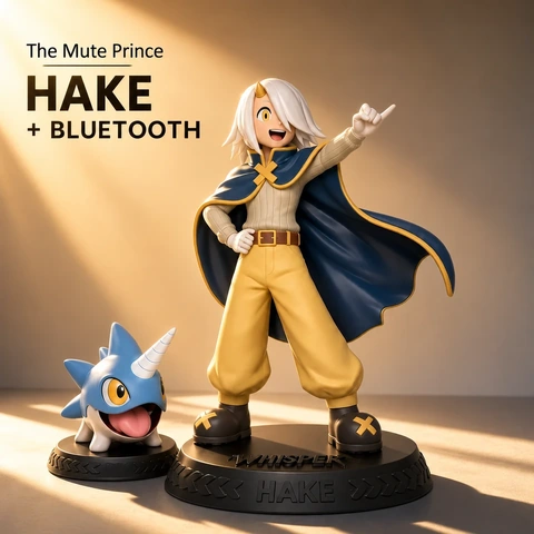 Promotional preview of Hake and Bluetooth collectible figures on Whisper bases.