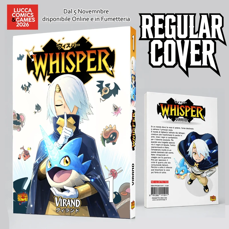 Whisper Volume 1 regular cover: Hake and his blue companion on a white background.